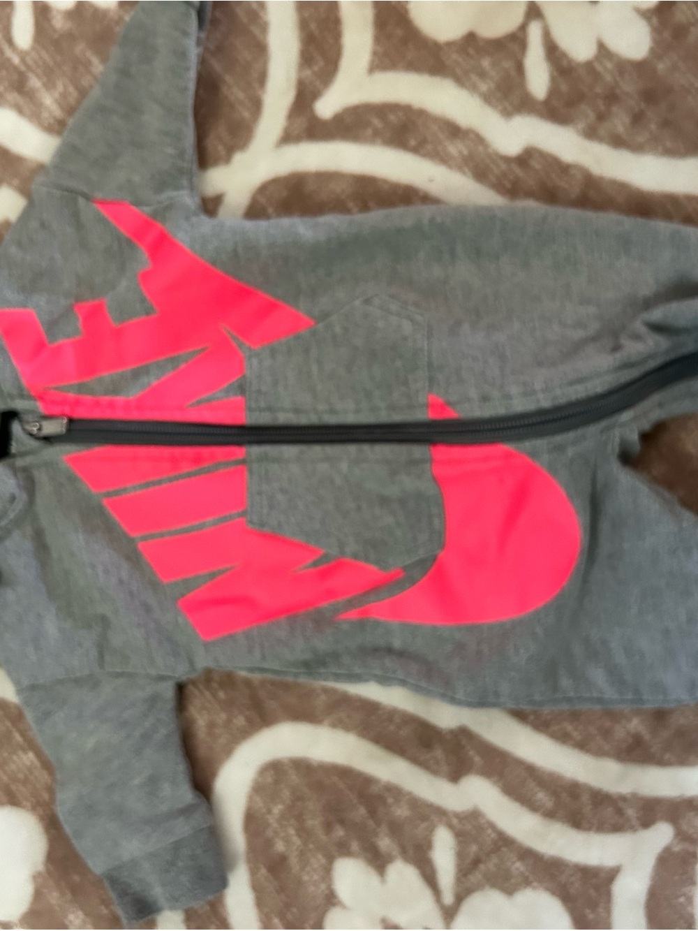 Nike Kids Gray Zip Hoodie with Bright Pink Swoosh